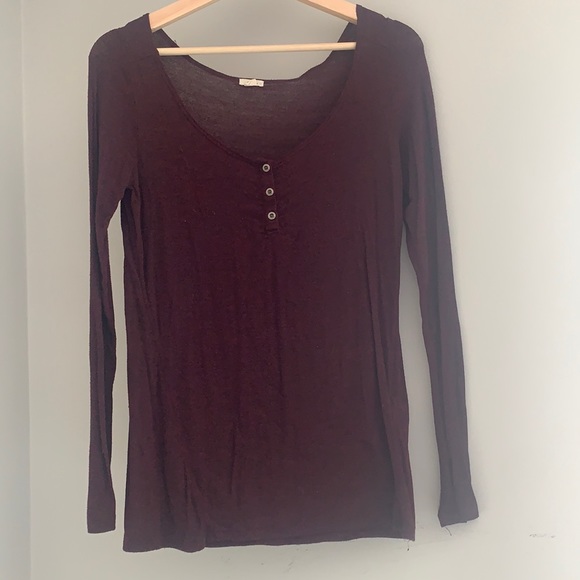 (2/20) XS Garage Burgundy Long Sleeve button-up Henley top - Picture 1 of 4